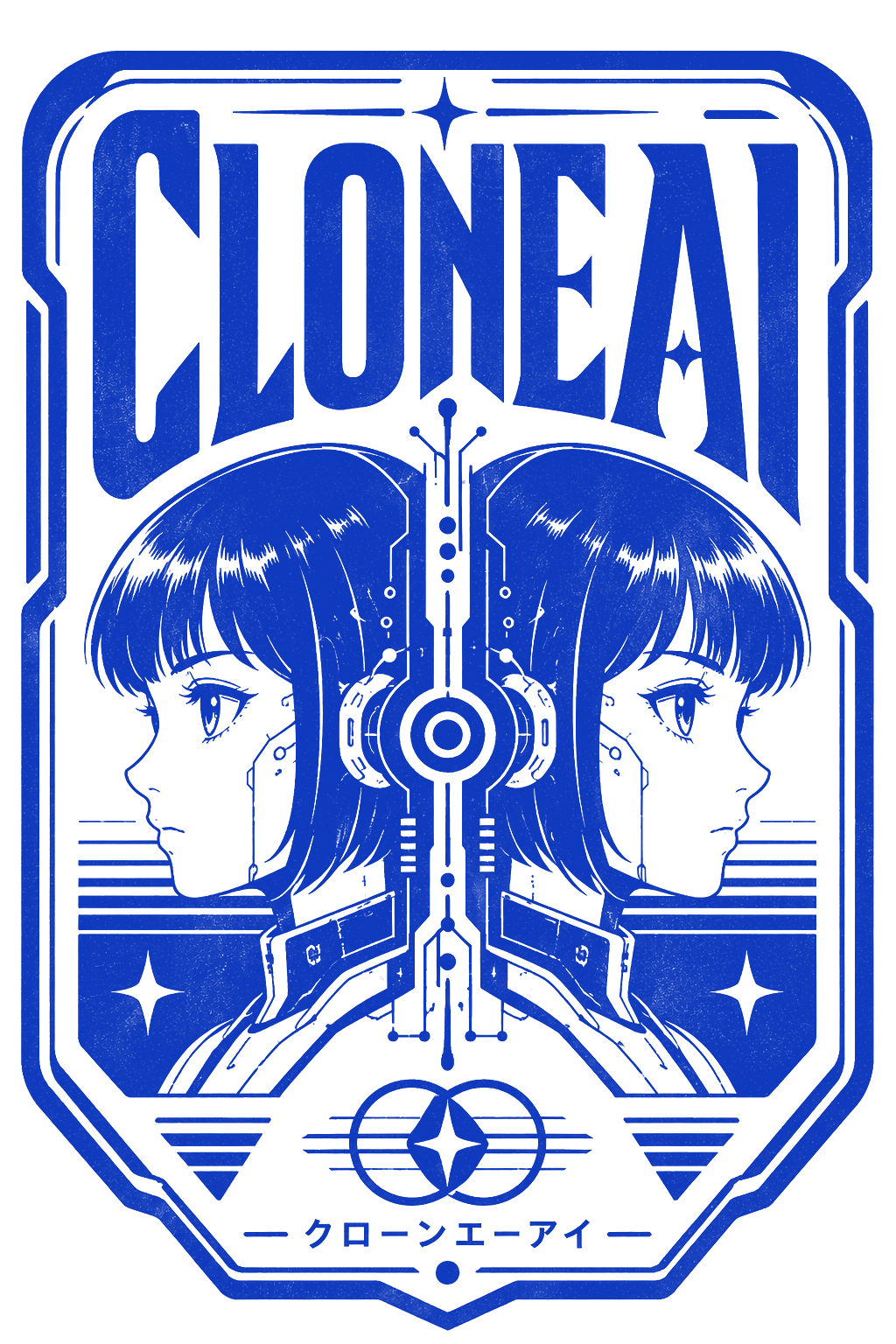 Emblema CLONEAI — gêmeas andróides